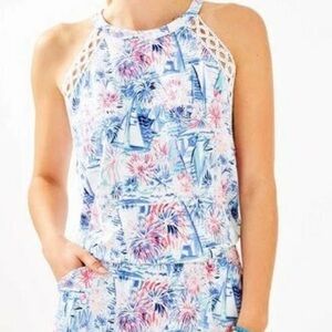 Lilly Pulitzer 
Lala Crew Blue Tint Sea To Shining Sea Halter Romper